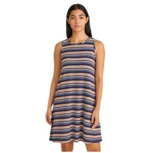 Miami Striped Knit Shift Dress Sleeveless  Size M Navy Tan Pink White